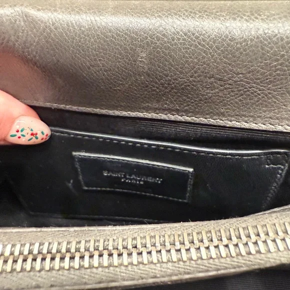 Saint Laurent Metallic Gray Quilted Shoulder Bag - Picture 7 of 9